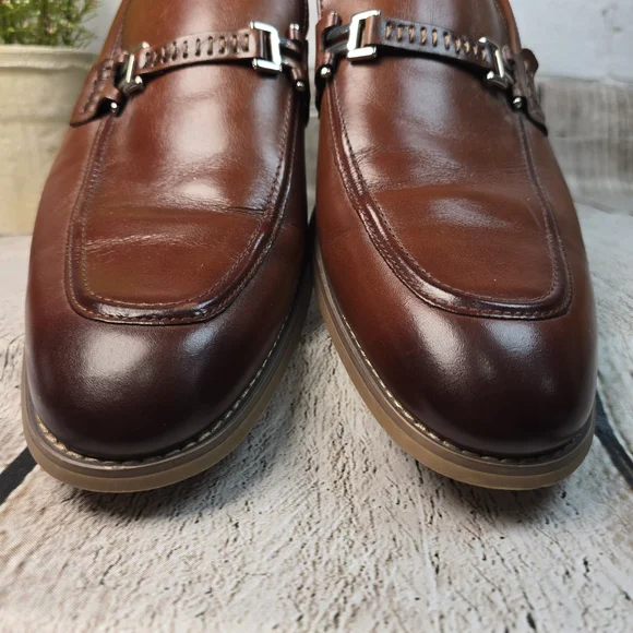 STACY ADAMS DUVAL COGNAC BROWN SOFT LEATHER MOE TOE PENNY LOAFERS MENS 10.5 EUC - Picture 11 of 12